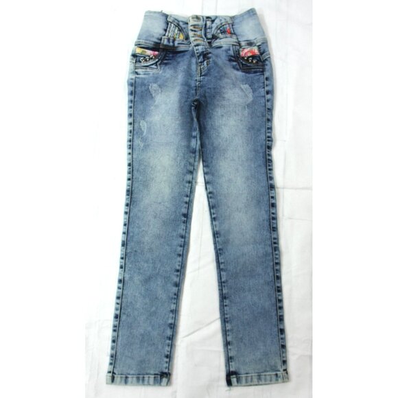 NEW K&H Distressed Acid Wash Rhinstone Studs Stretch High Rise Skinny Jeans 36 - Picture 2 of 11